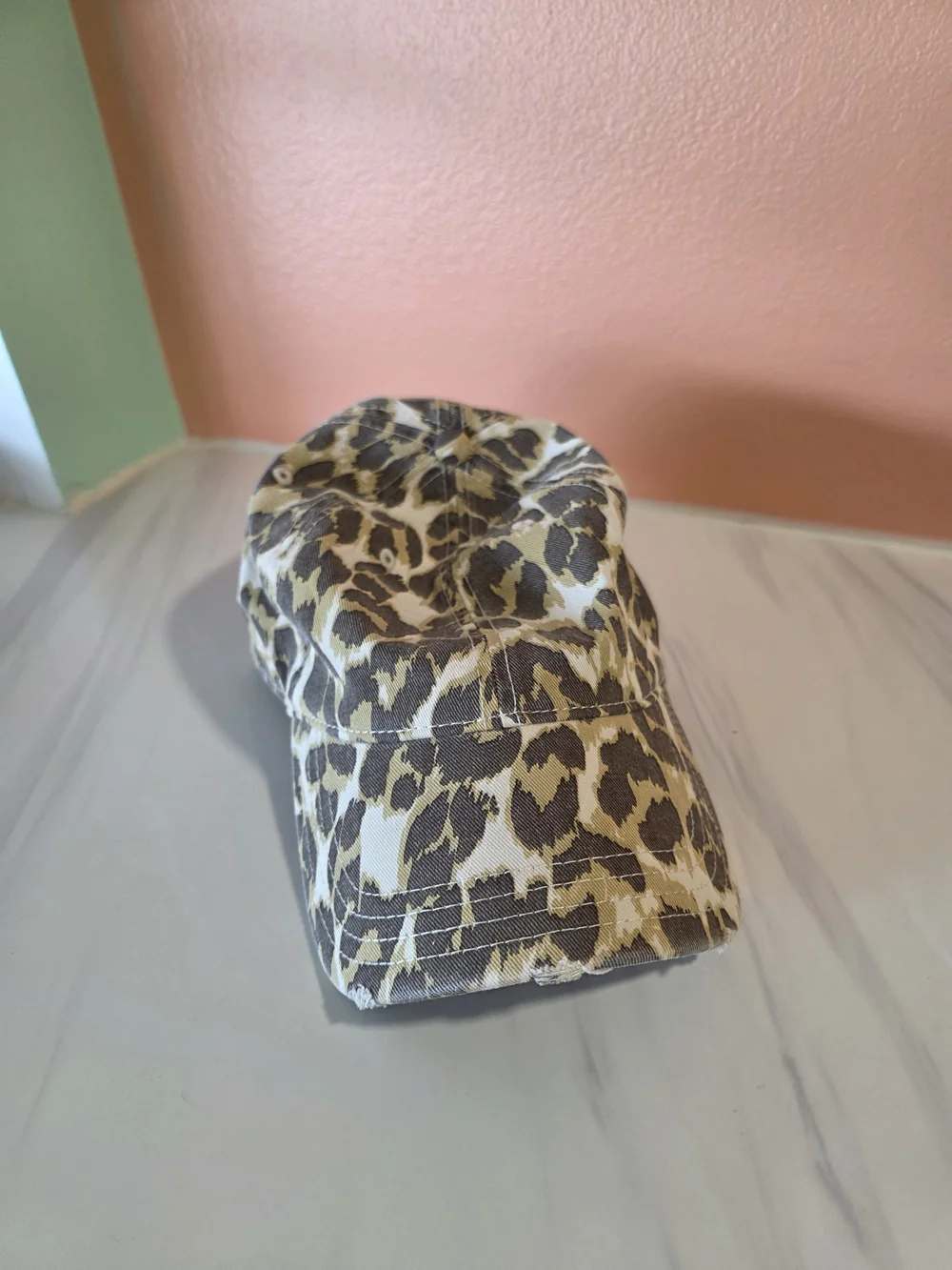 aerie Leopard Print Baseball Cap in Brown and Tan Animal Print Distressed